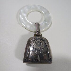 Baby Vtg Webster Sterling Silver Baby Rattle Mother of Pearl Handle Birth Record